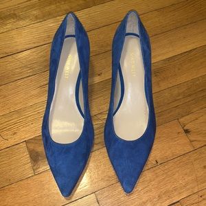 Nine West Blue Suede Kitten Heel Pointed Toe Pumps